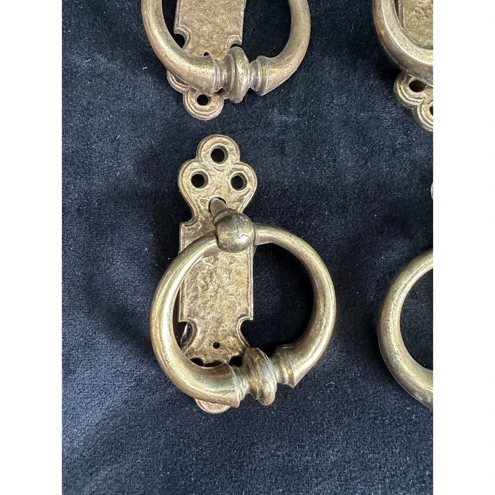Vintage Brass Pulls Handles Set of 4 Round Drawer Pulls Backplates MCM Hardware